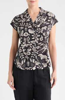 T Tahari Cap Sleeve Linen Blend Button-Up Shirt