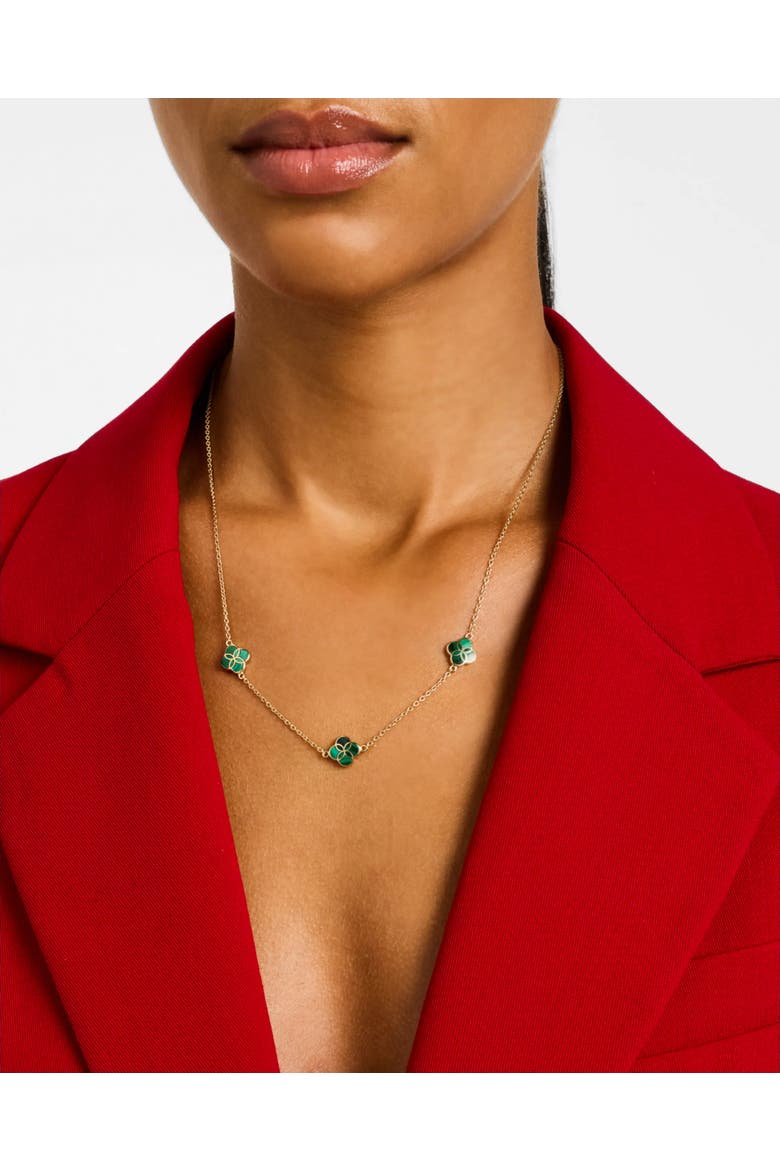 Sterling With 18K Gold Overlay And Gemstones Triple Petal Station Necklace, Alternate, color, GREEN
