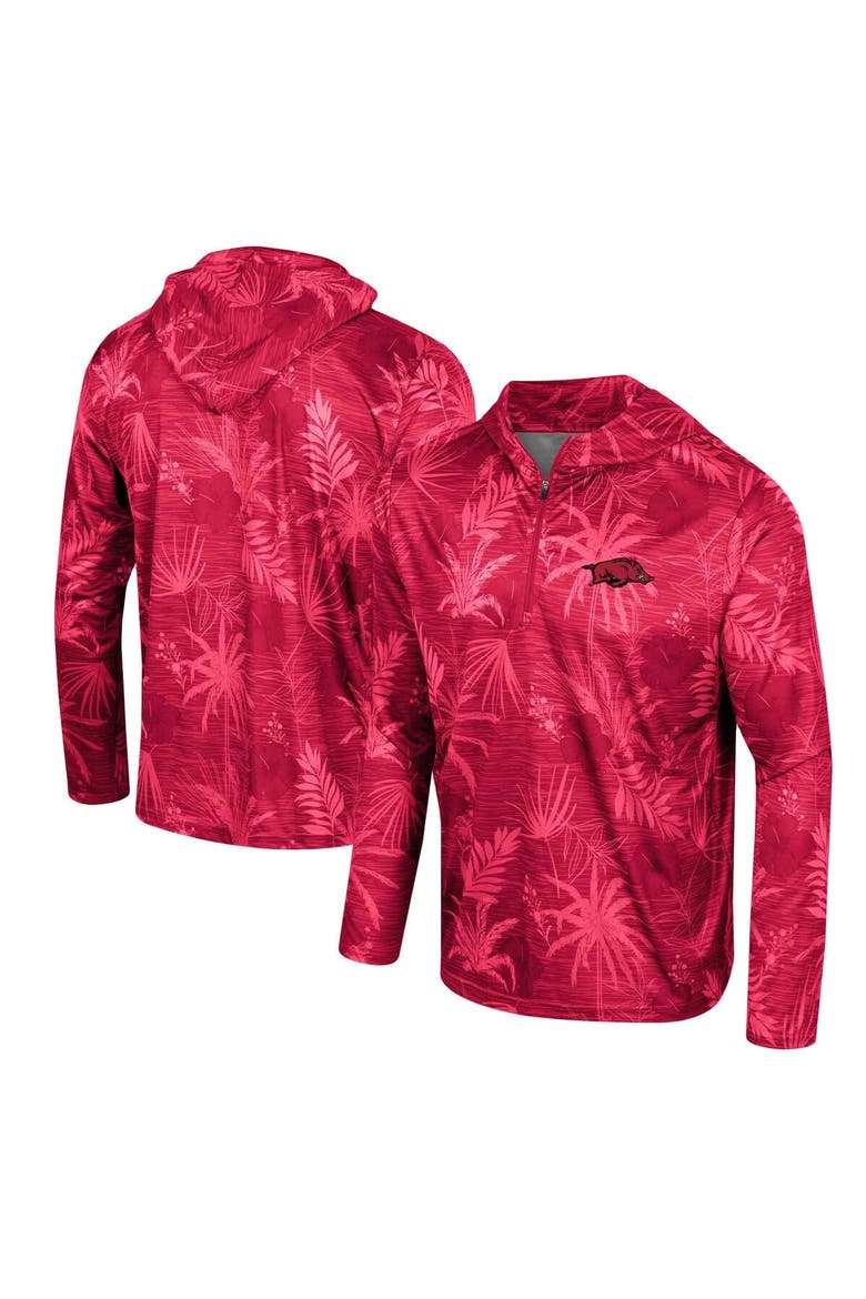 Men's Colosseum Cardinal Arkansas Razorbacks Palms Printed Lightweight Quarter-Zip Hooded Top, Alternate, color, Cardinal