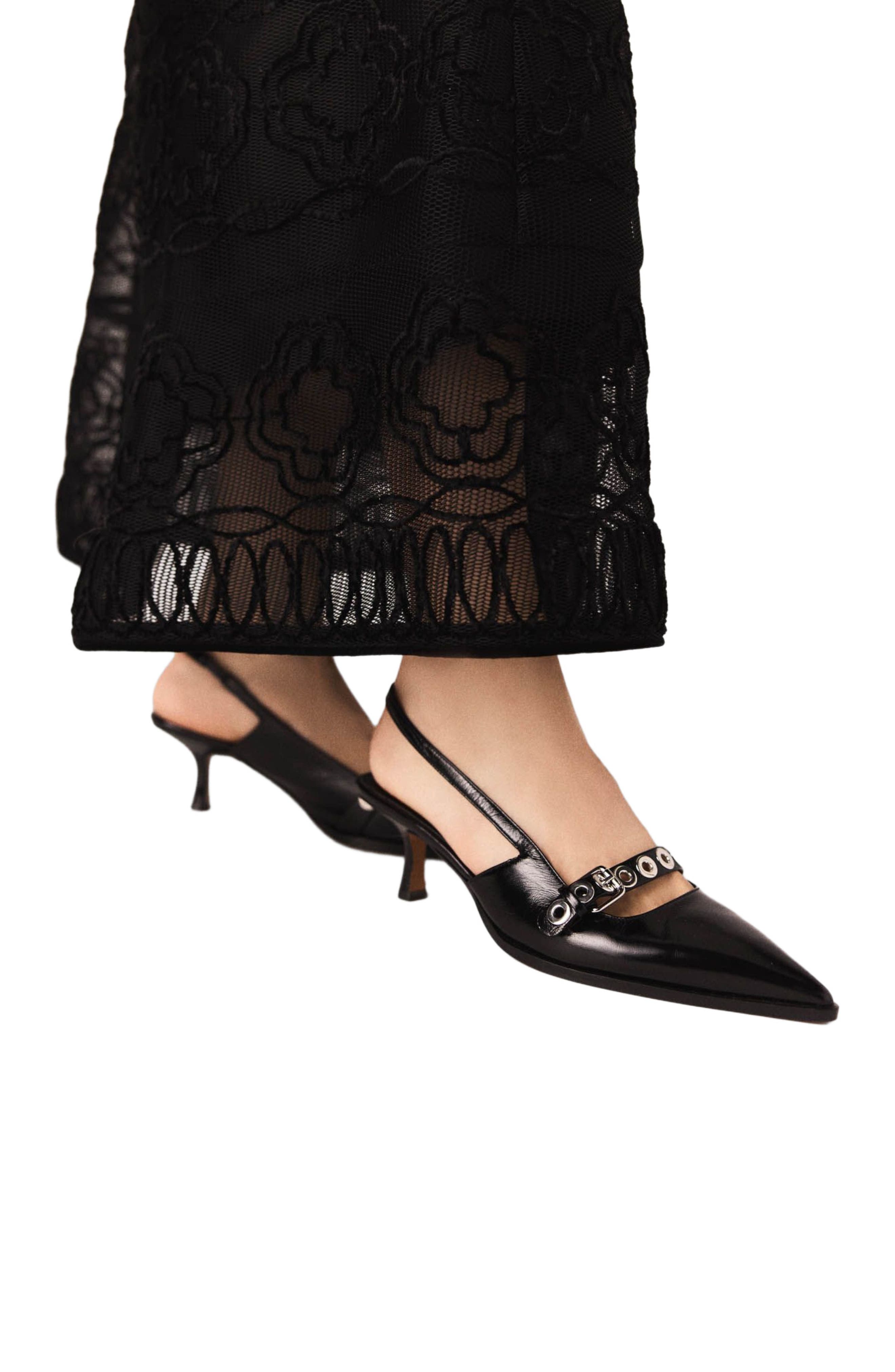 maje Leather pumps with eyelet strap, Alternate, color, Black