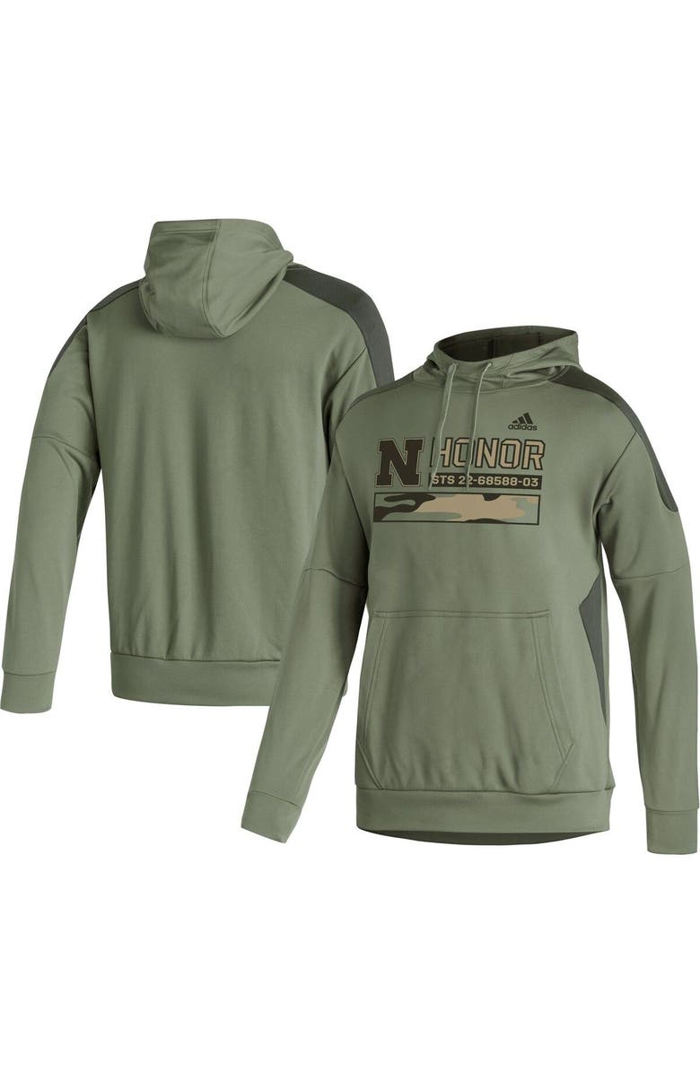 adidas Men's adidas Green Nebraska Huskers Military Appreciation Pullover Hoodie, Main, color,