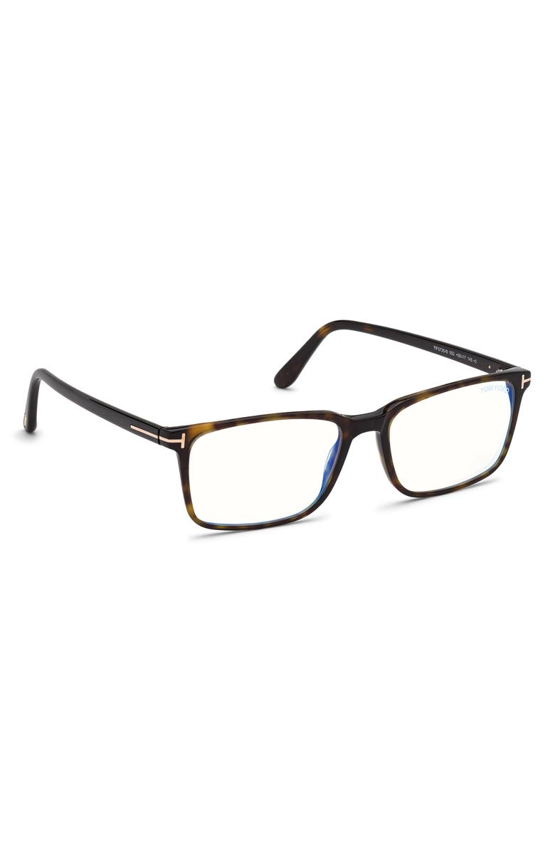 TOM FORD 54mm Rectangular Blue Light Blocking Glasses, Alternate, color, Havana Rose Gold / T Logo