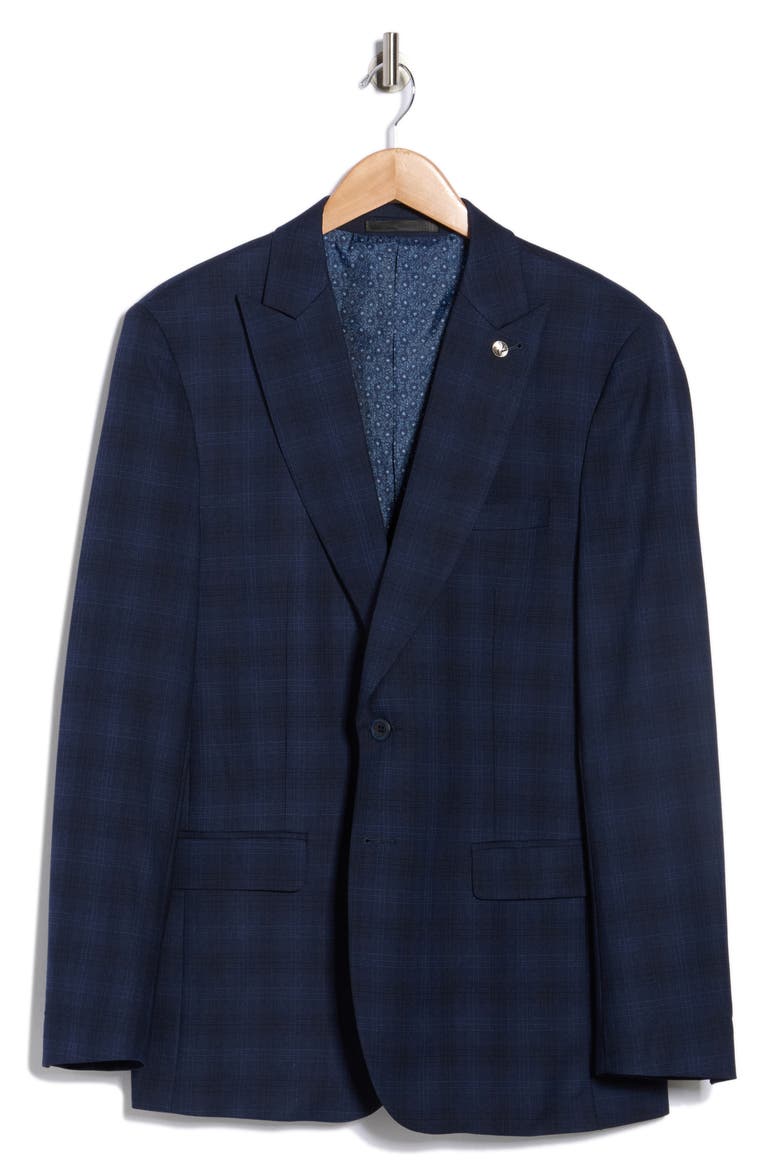 Slim Fit Plaid Blazer, Alternate, color, NAVY