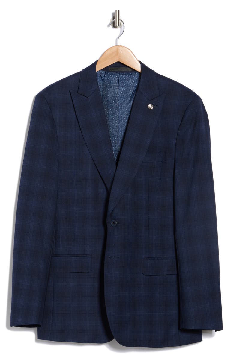 Tahari Slim Fit Plaid Blazer, Main, color, Navy