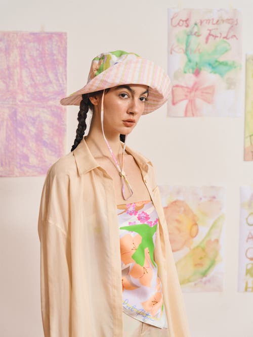 Lost Pattern Nyc Frida X Lost Pattern "frida's Garden" Cotton Reversible Sun Hat In Multi