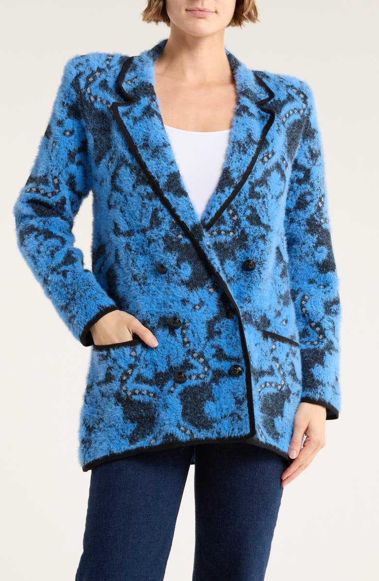 L'AGENCE Eileen Jacquard Knit Blazer, Main, color, Black/ Periwinkle/ Gold Damask