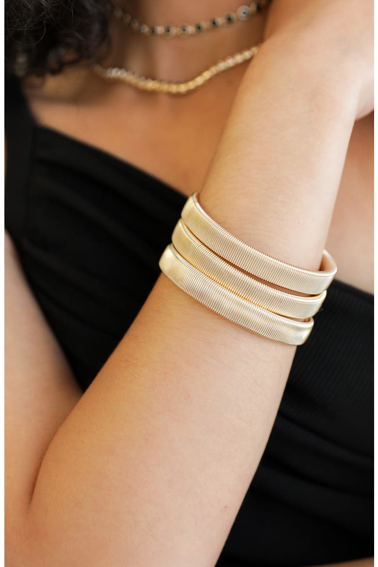 Set of 3 Stretch Flex Cuffs, Alternate, color, GOLD