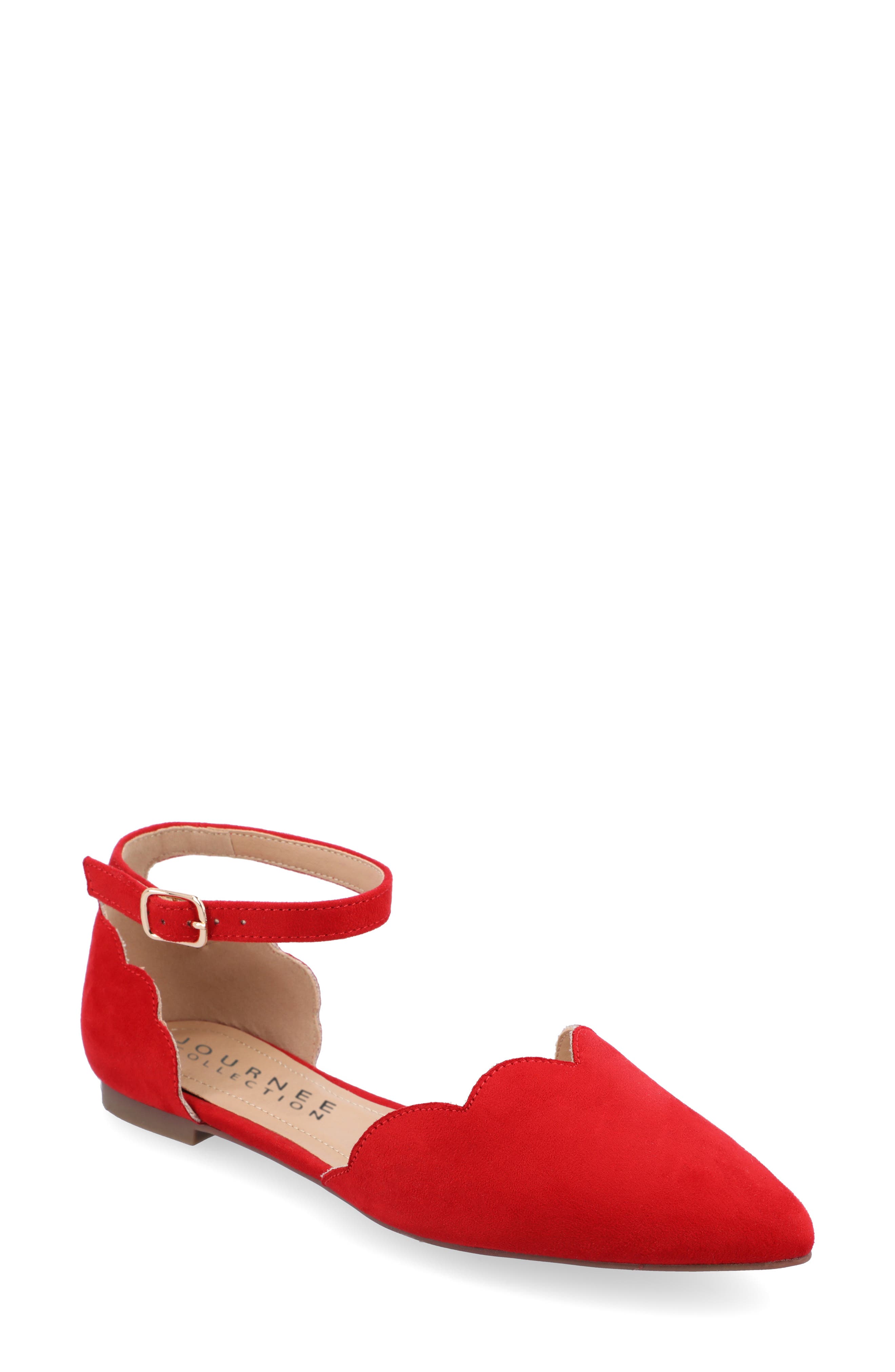 Journee Collection Lana Ankle Strap Flat - Wide Width, Main, color, Red