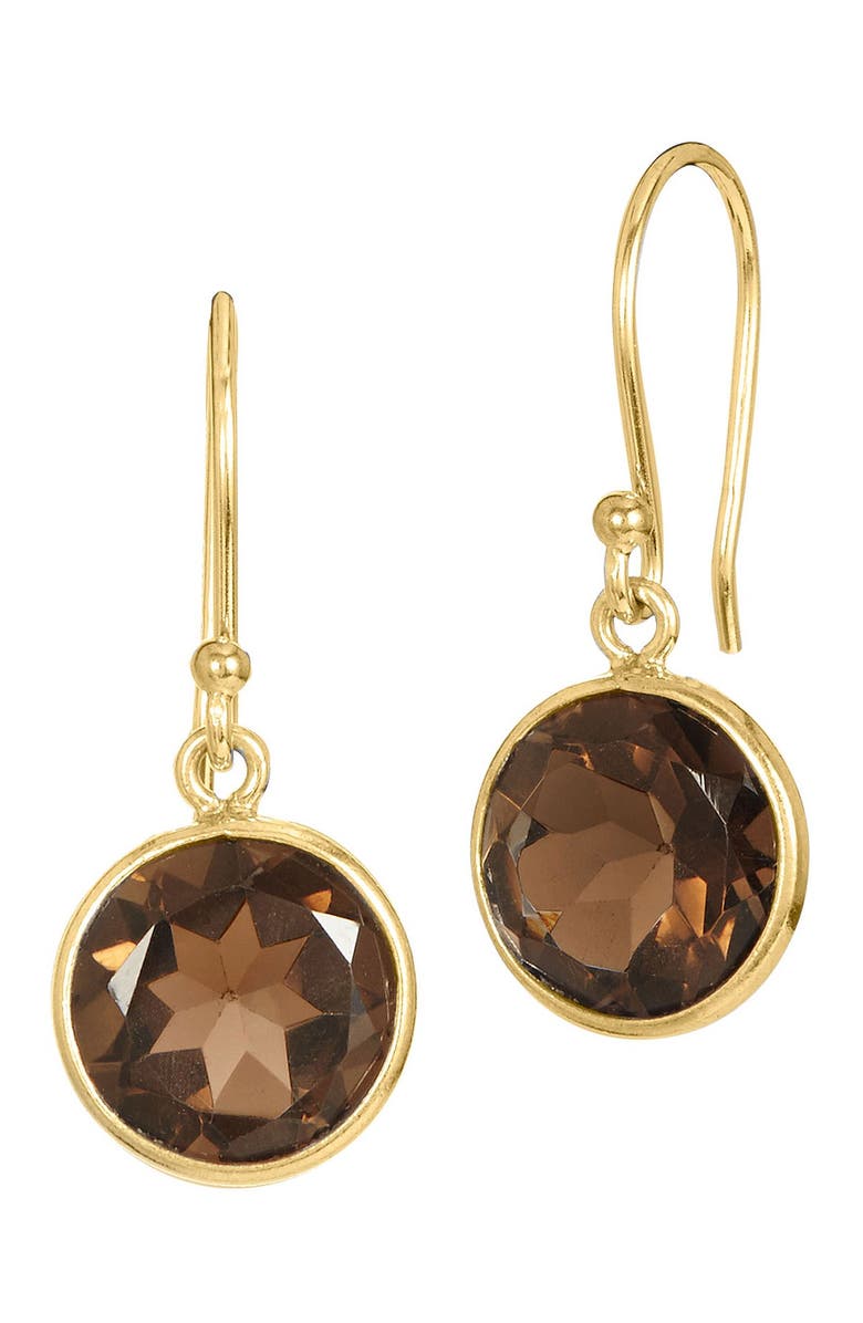 SAVVY CIE JEWELS 18K Gold Vermeil Sterling Silver Smokey Quartz Drop Earrings, Main, color, 