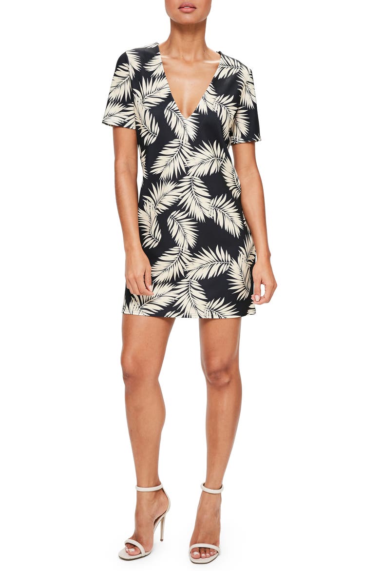 Print Plunge T-Shirt Dress, Main, color, BLACK