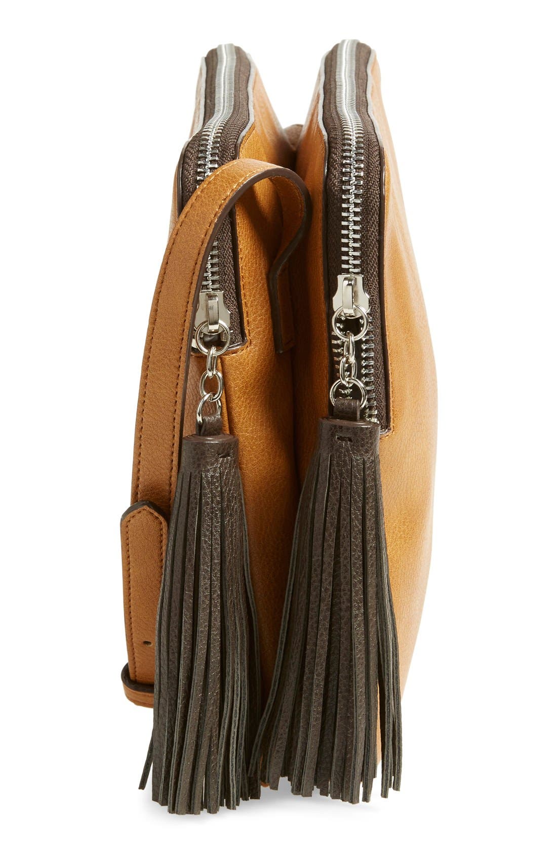 'Flat Pack' Tassel Faux Leather Crossbody Bag, Alternate, color, TAN DALE