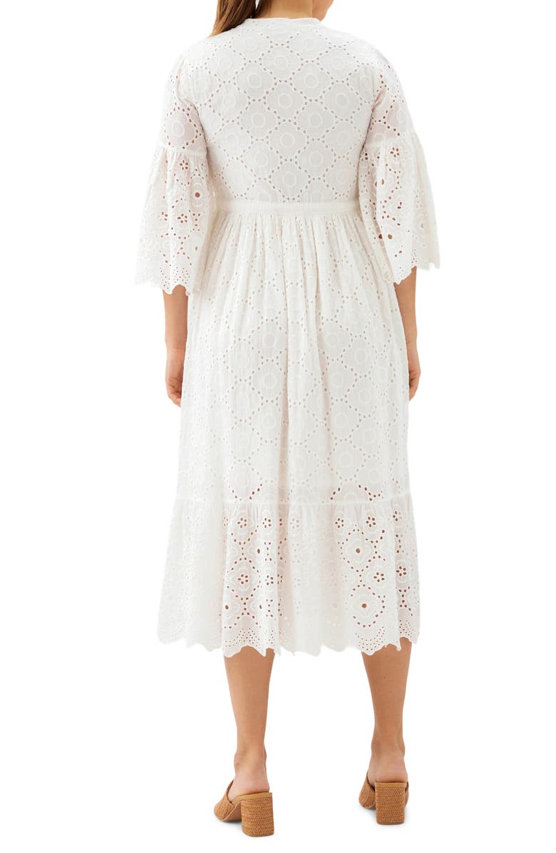 Karen Kane Tiered Cotton Eyelet Midi Dress, Alternate, color, Off White