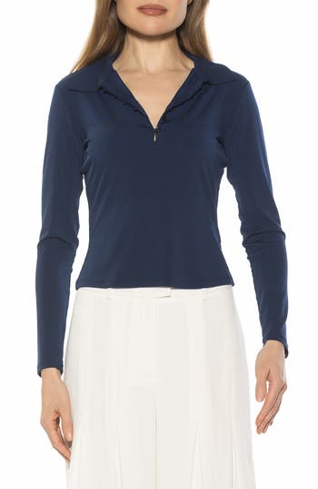 Alexia Admor Marlo Long Sleeve Polo In Blue