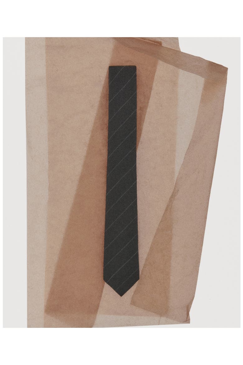 Stripe Wool Blend Tie, Alternate, color, BLACK
