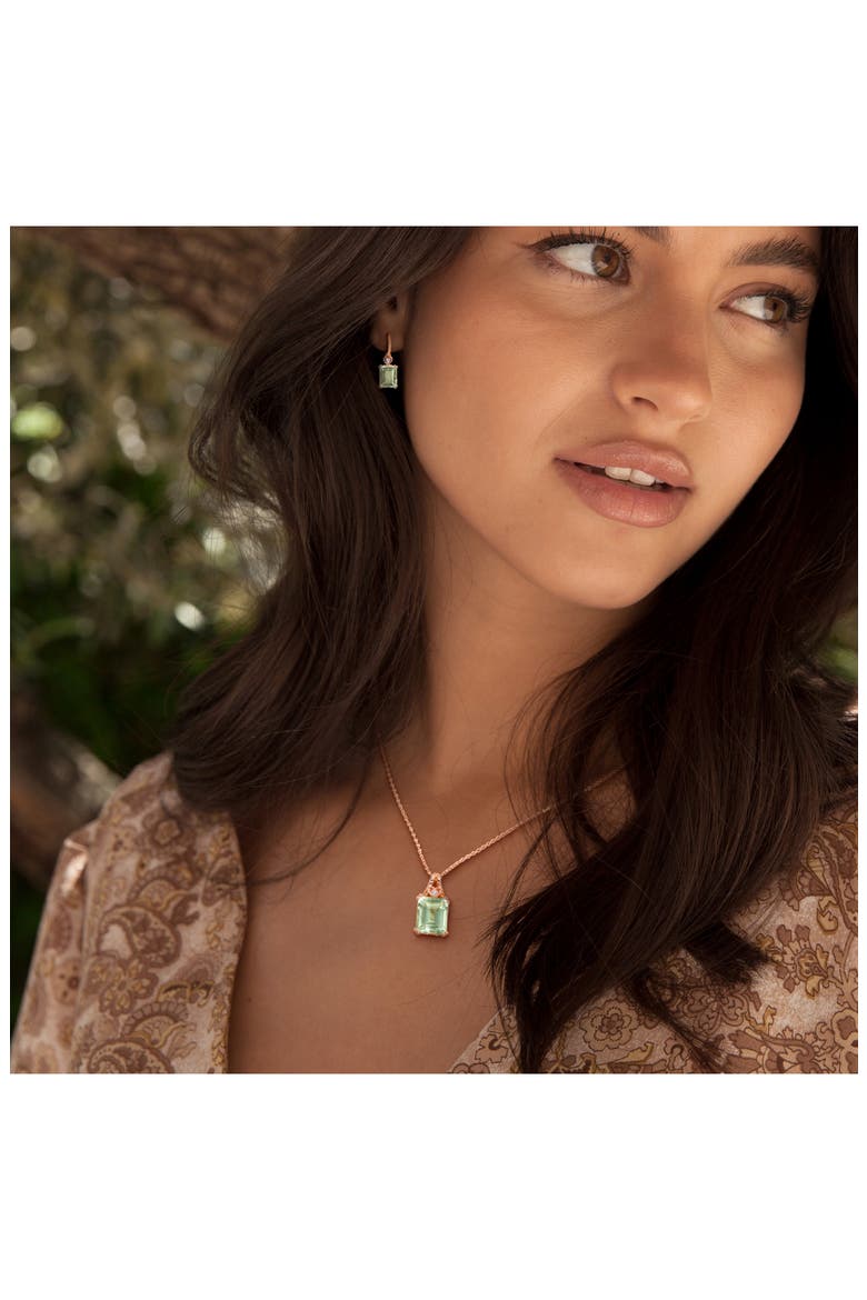 Emerald-Cut Green Quartz Earrings & Necklace Set, Alternate, color, GREEN