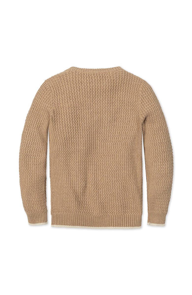 Hope & Henry Kids' Organic Long Sleeve Crewneck Sweater with Buttons, Alternate, color, Camel Heather Herringbone