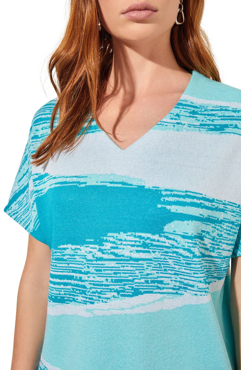 Ming Wang Short Sleeve Knit Top, Alternate, color, Oceanfront/ Bermuda/ White
