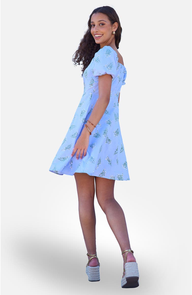 Yumi Cotton Floral Puff Sleeve Skater Dress, Alternate, color, Blue