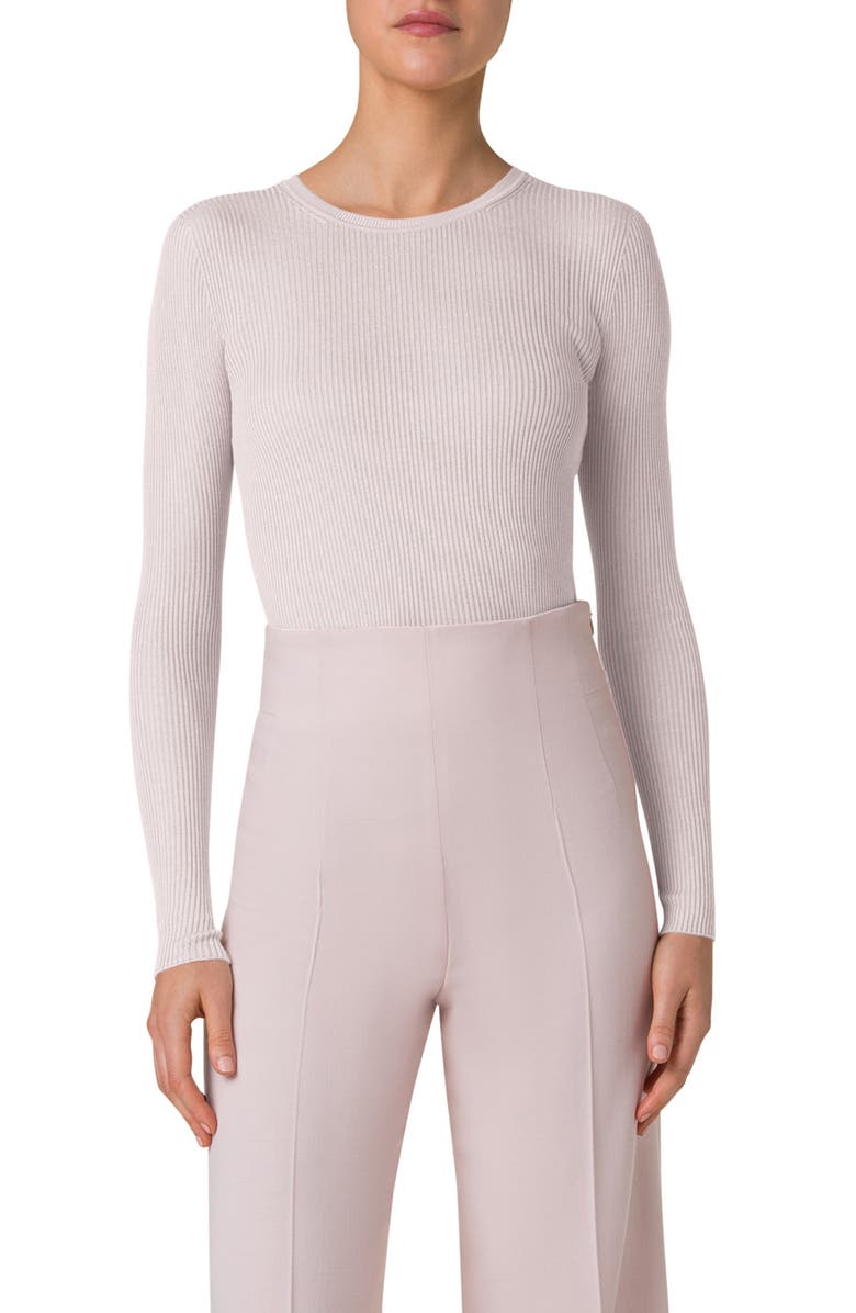 Akris Seamless Silk & Cotton Rib Sweater, Main, color, Pale Pink