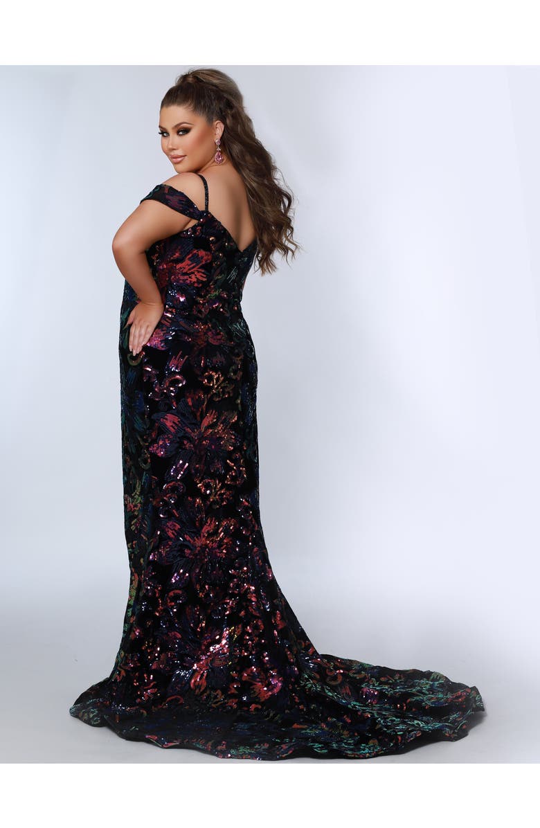 Johnathan Kayne for Sydney's Closet V-Neck Fitted Spaghetti Strap Plus Size Evening Gown, Alternate, color, Purplicious