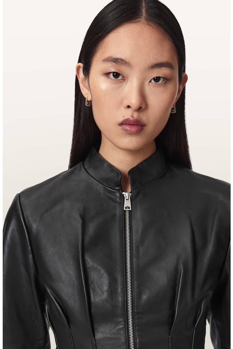 Clo Leather Jacket, Alternate, color, BLACK