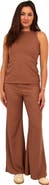 24seven Comfort Apparel Womens Basic Ribbed Knit Tank Top and Elastic Waist Wide Leg Pant Set