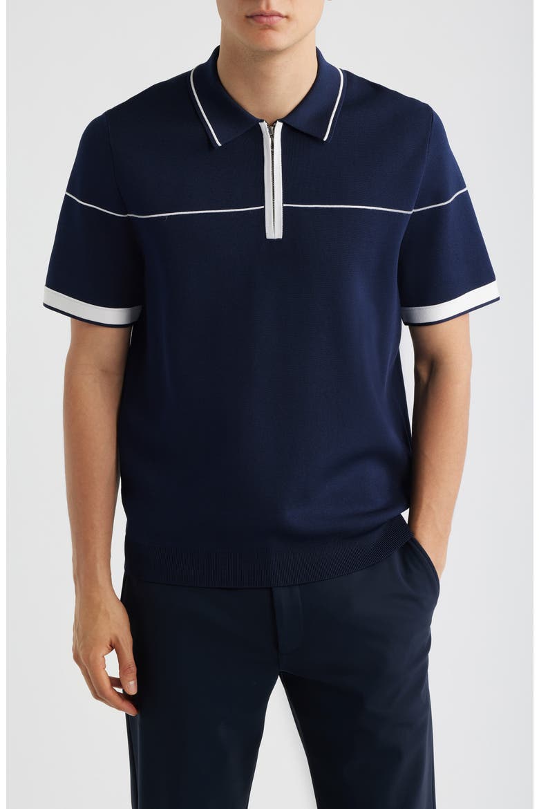 Bradford Tipped Half Zip Polo Sweater, Main, color, WHITE/ NAVY