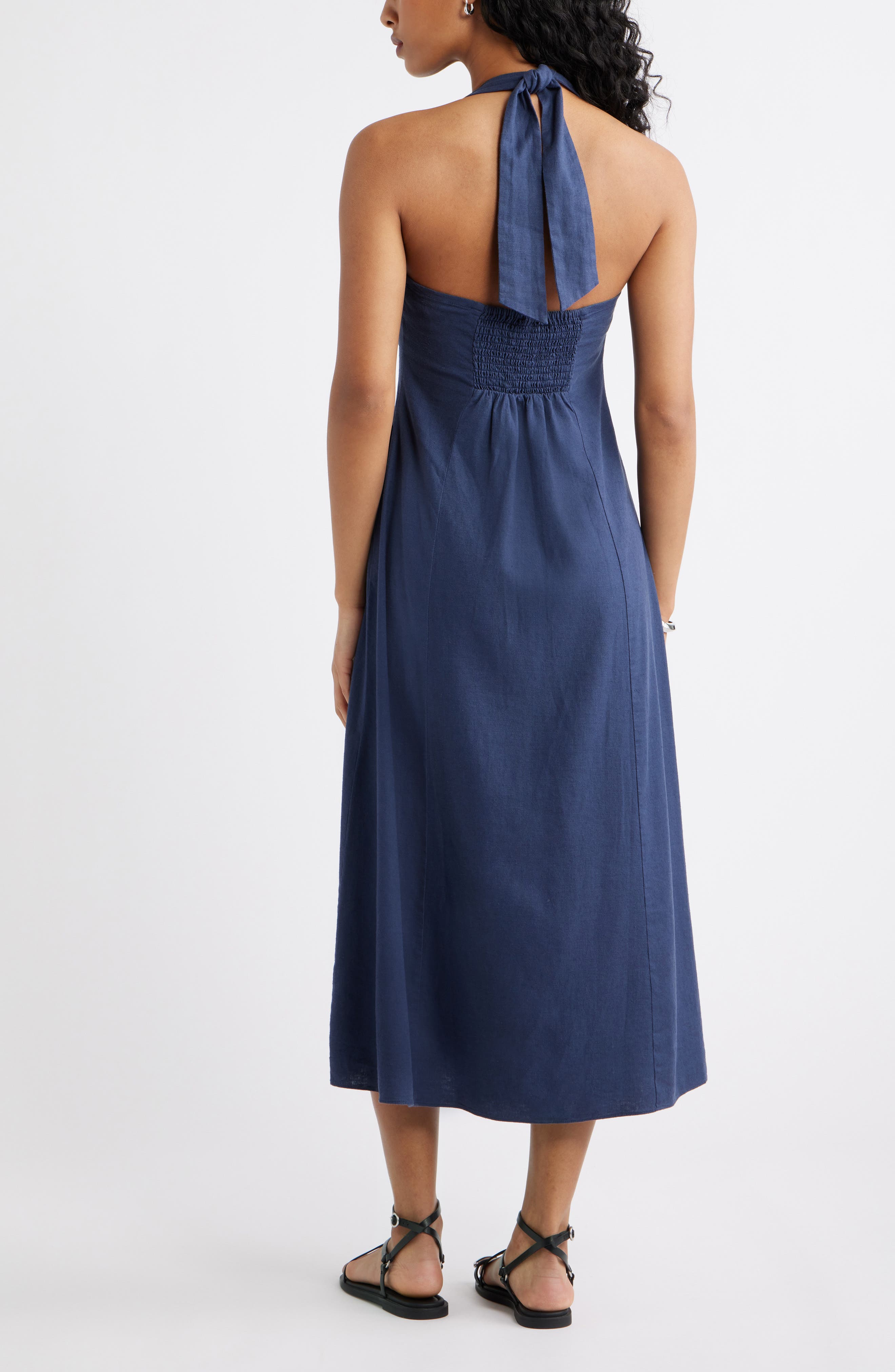 Женские Open Edit Linen Blend Halter Midi Dress — фото 3
