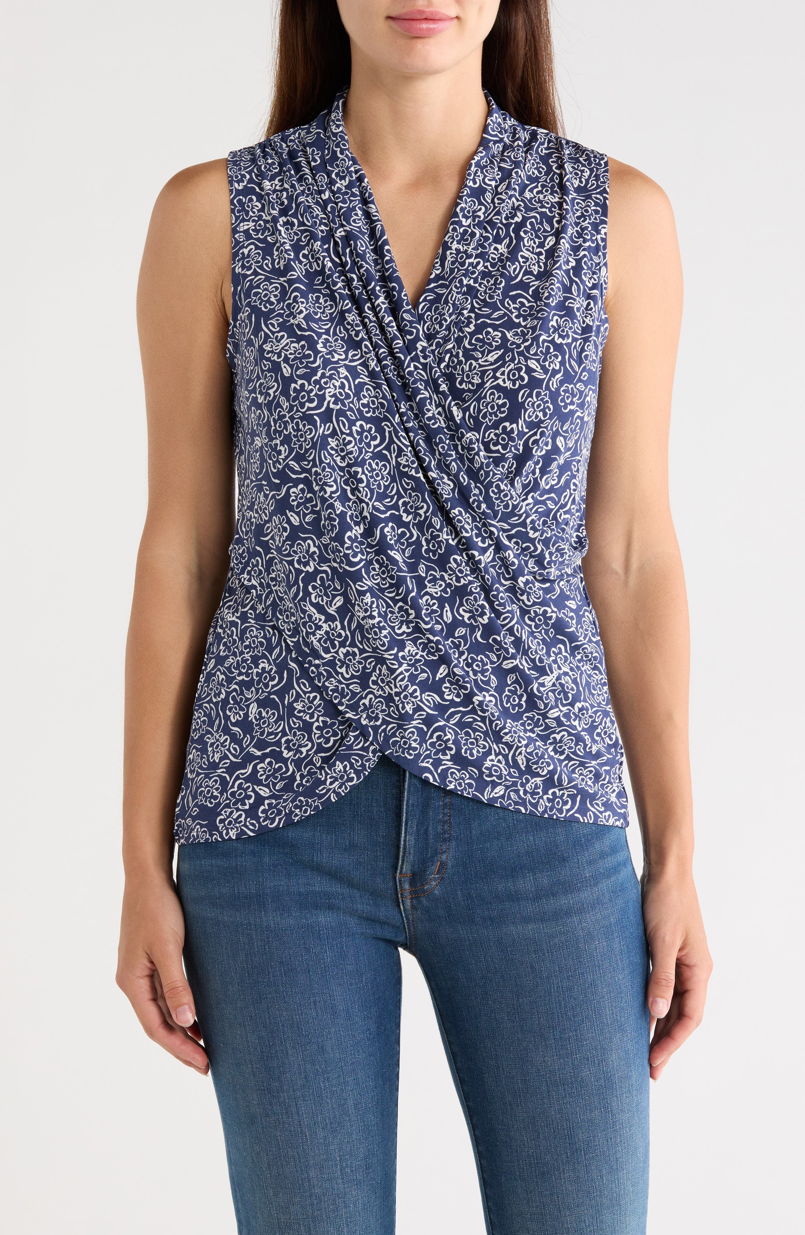 Floral Sleeveless Faux Wrap Tank