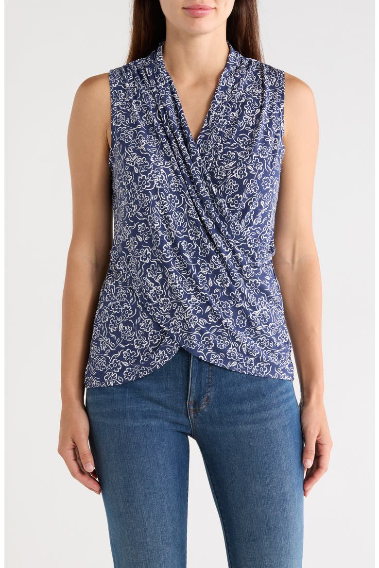 Floral Sleeveless Faux Wrap Tank, Main, color, OCEAN BLUE