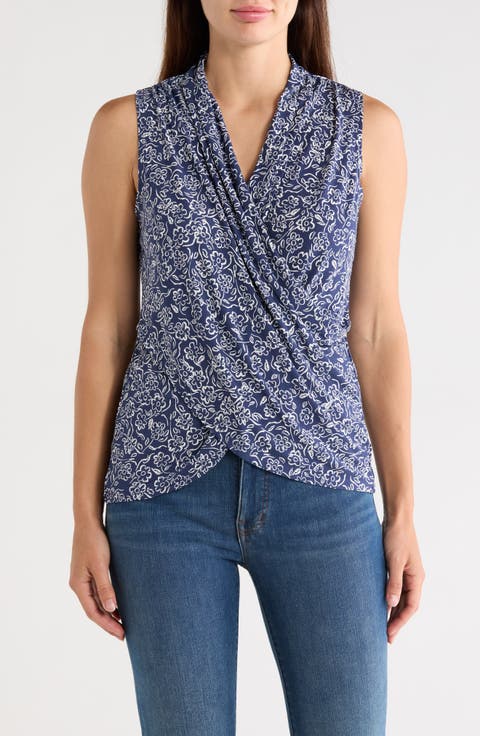 Floral Sleeveless Faux Wrap Tank