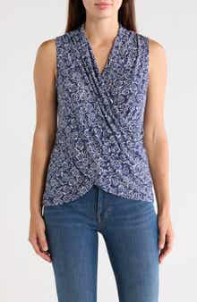 Floral Sleeveless Faux Wrap Tank