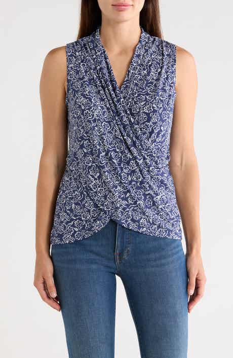 Floral Sleeveless Faux Wrap Tank