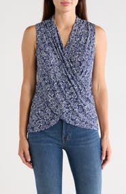 Vince Camuto Floral Sleeveless Faux Wrap Tank