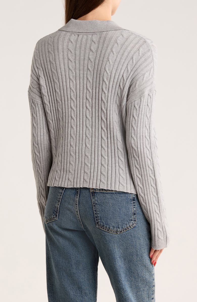 RDI Cable Knit Crop Polo Sweater, Alternate, color, Grey Mel
