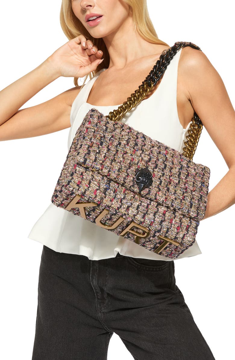 Kurt Geiger London Large Kensington Metallic Tweed Shoulder Bag, Alternate, color, Open Yellow