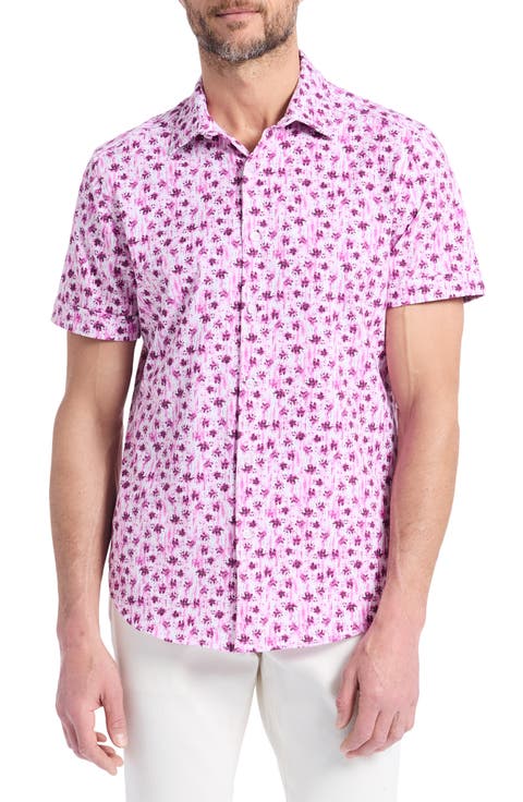 Bramwell Floral Short Sleeve Knit Button-Up Shirt