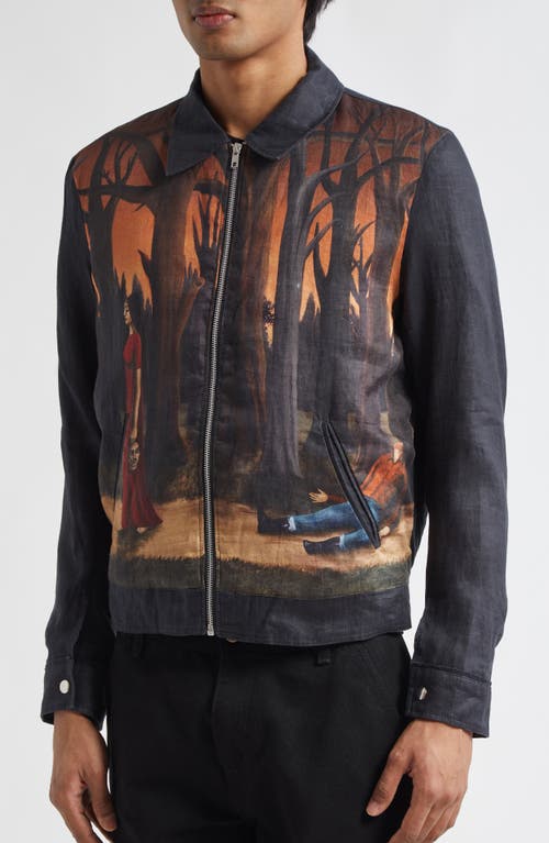 Endless Joy In The Pines Border French Linen Blouson Jacket In Bronze/black