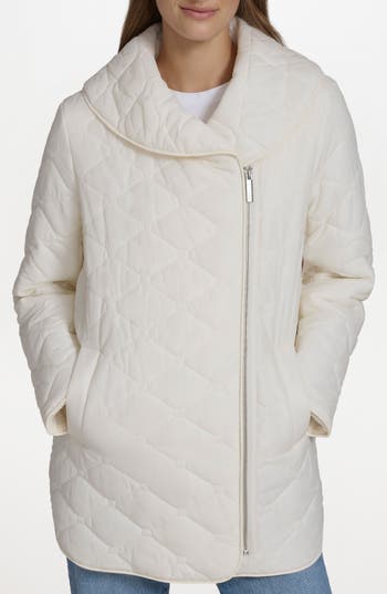 Andrew Marc Midlength Onion Quilted Jacket In White