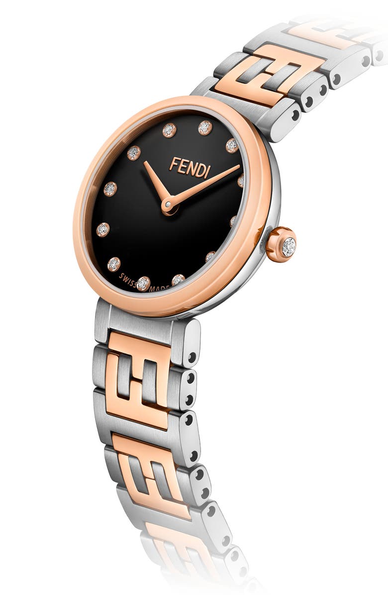 Fendi Forever Fendi Sunray Two-Tone Diamond Bracelet Watch, 19mm, Alternate, color, Black Two Tone