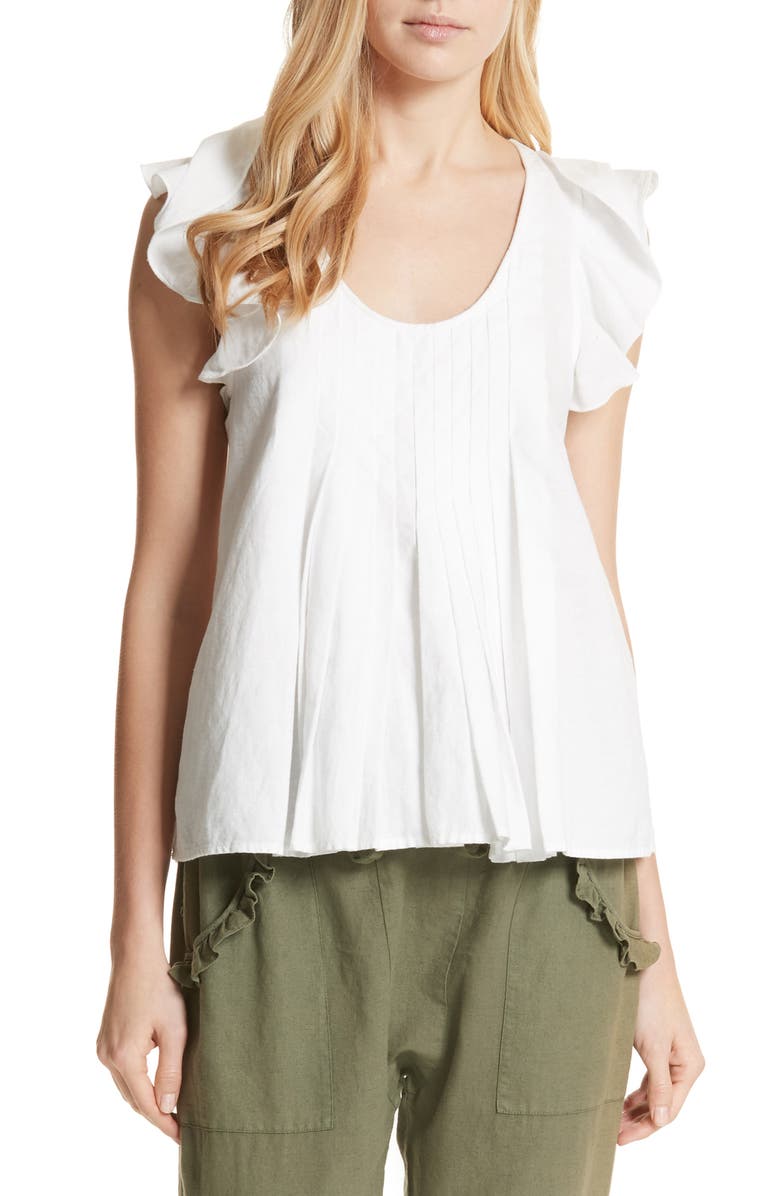 THE GREAT. The Tulip Linen & Cotton Top, Main, color,