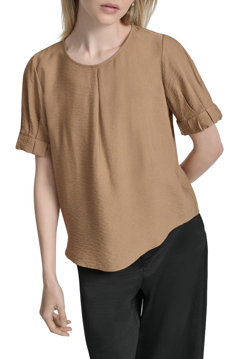 Crinkle Texture Short Sleeve Top, Main, color, TRUFFL