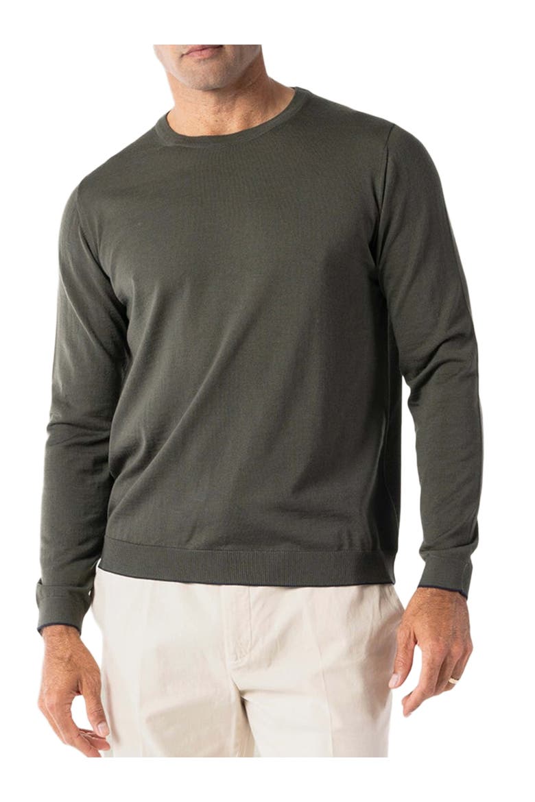 Keaton Crewneck Sweater, Alternate, color, Olive Green with Navy Tipping