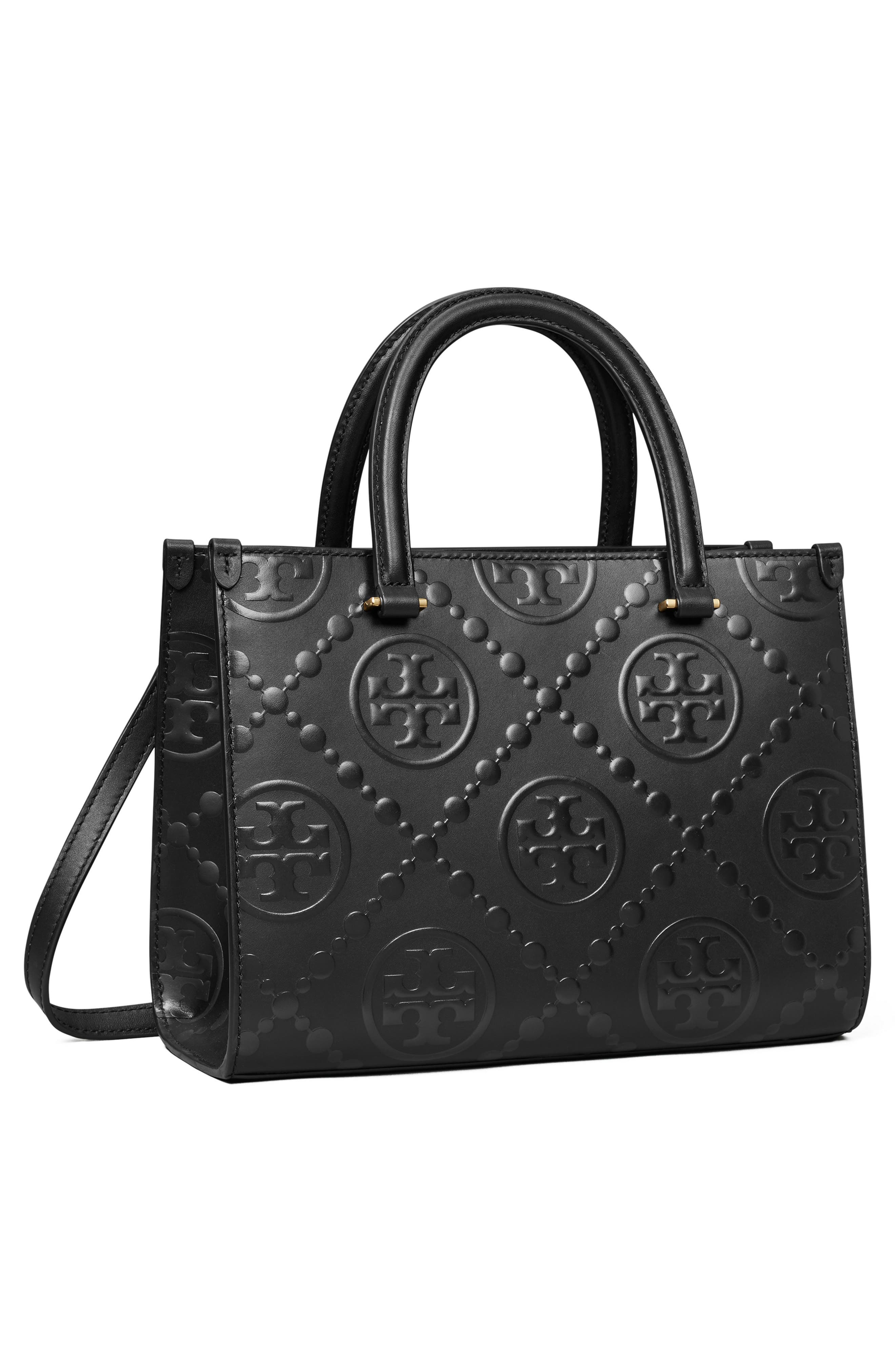 Tory Burch T Monogram Embossed Jacquard Square Tote, Alternate, color, Black