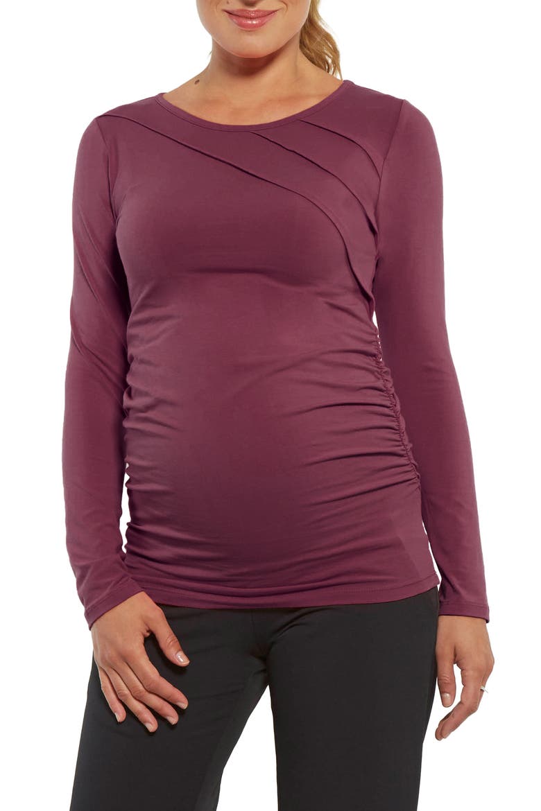 Sunburst Pleated Maternity Top, Main, color, WINE