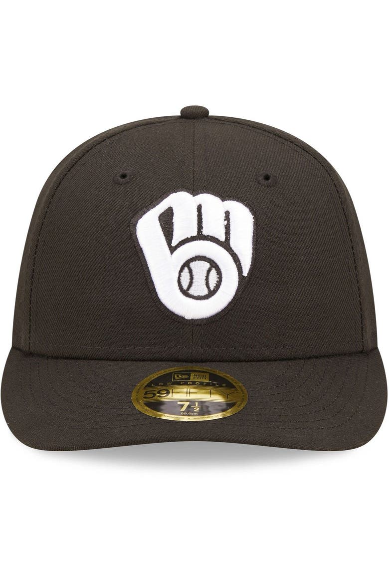 Men's New Era Milwaukee Brewers Black & White Low Profile 59FIFTY Fitted Hat, Alternate, color, Black