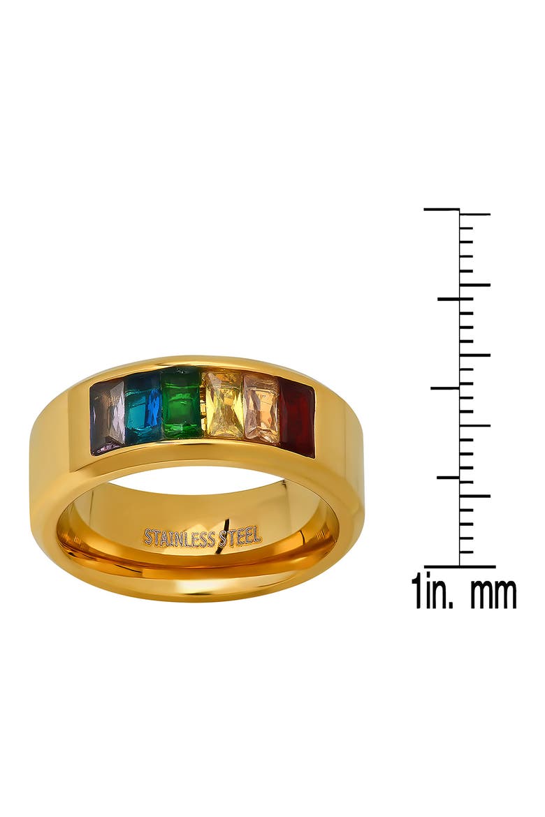 Men's 18K Gold Plated Stainless Steel Baguette Crystal Band Ring, Alternate, color, YELLOW/MULTI