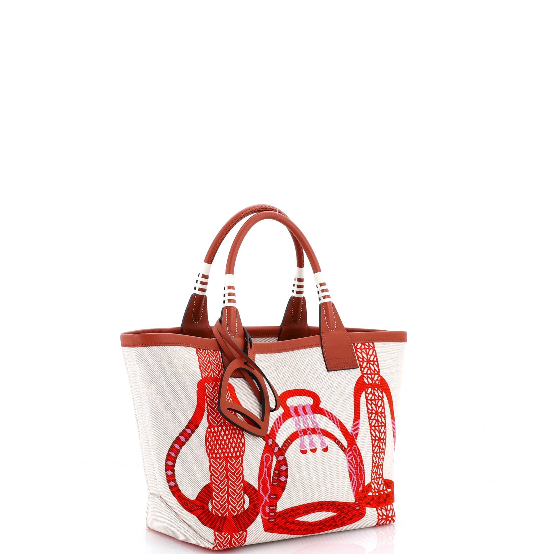 Pre-Owned Hermes Sac Steeple Tote Printed Toile with Leather 25, Alternate, color, 