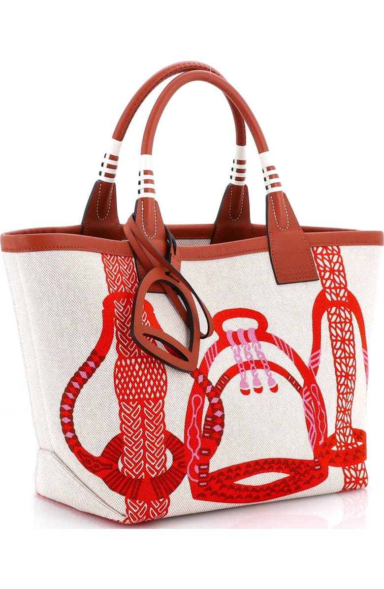 Pre-Owned Hermes Sac Steeple Tote Printed Toile with Leather 25, Alternate, color,