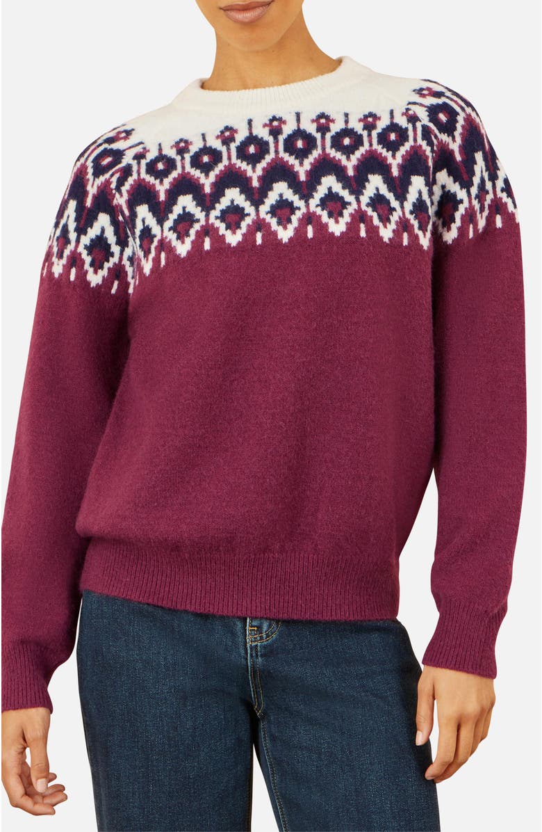 Yumi Fair Isle Relaxed Fit Knitted Sweater, Alternate, color, Burgundy